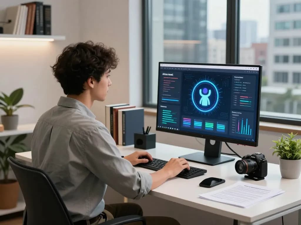 Engaging professional utilizing sex AI technology in modern workspace.