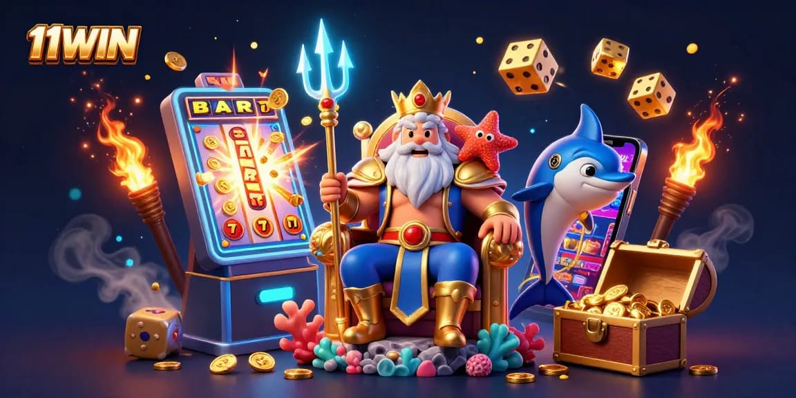 Experience the thrill of winning at 11WIN with a vibrant 3D casino scene filled with excitement.
