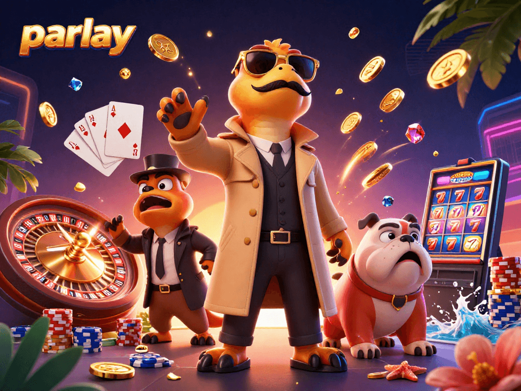 Experience the excitement of parlay betting with raptors entering a VIP casino in a vibrant 3D scene.