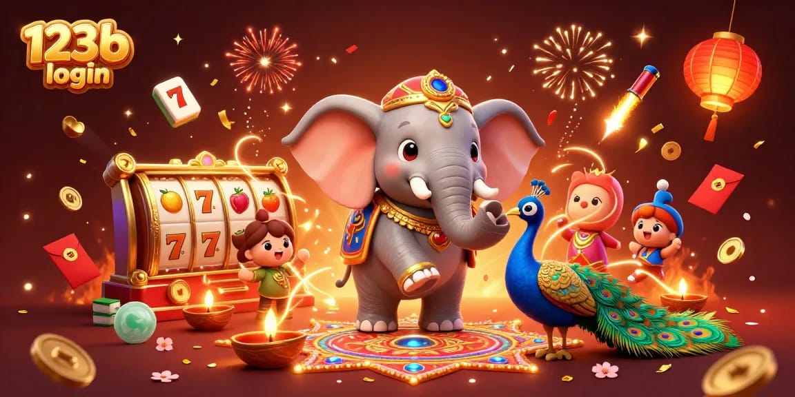 Experience gaming thrills with 123b login, featuring colorful casino characters and lucky symbols.