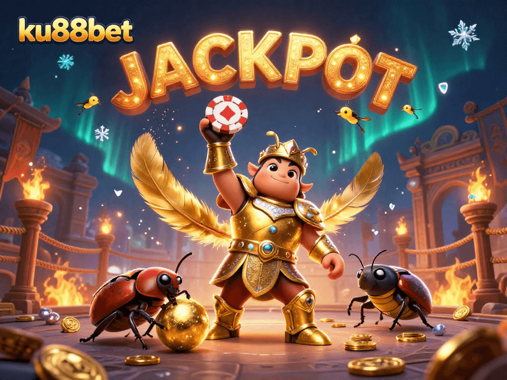 ku88bet beetle wins the jackpot with poker chips in a richly detailed casino scene