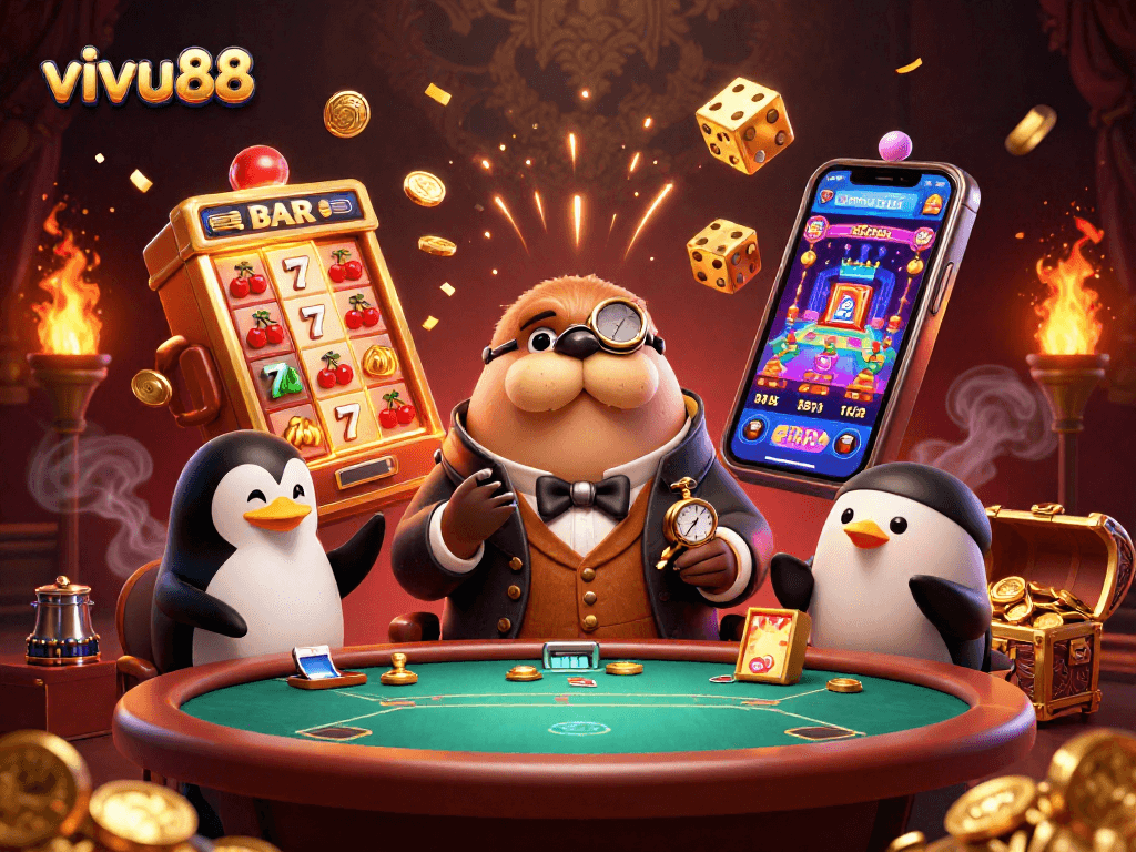 Vivu88 players enjoy thrilling action at an underwater poker game with vibrant casino elements.