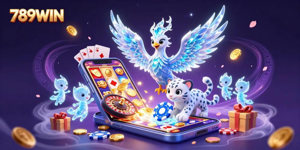 Experience dynamic gameplay at 789WIN with a lively scene of a phoenix, poker chip, and ice sprites.
