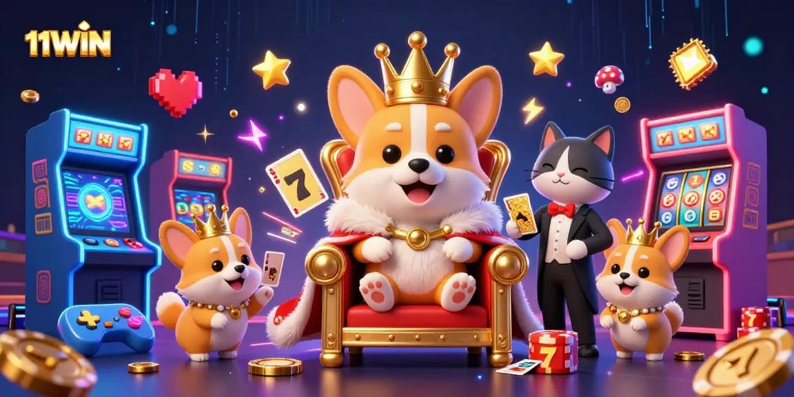 Experience the excitement of 11WIN with a royal gaming scene full of vibrant casino elements.