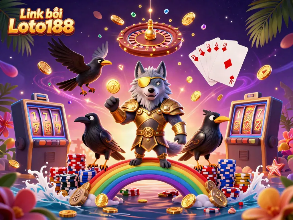 Experience thrilling wins with Link vào Loto188 in this vibrant casino scene featuring dynamic characters and elements.