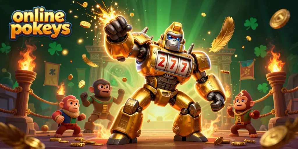 Experience thrilling online pokies action with a golden gorilla mech and a tiny monkey pilot unleashing jackpot excitement.