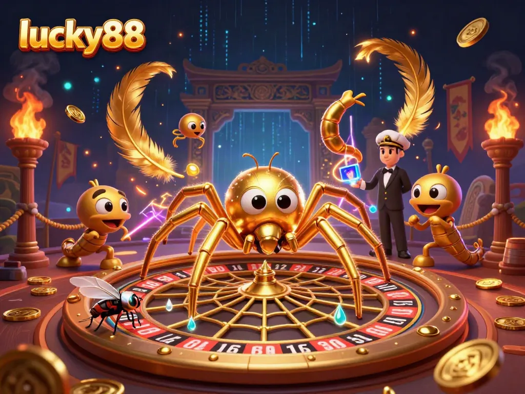 Engage in exciting gameplay at lucky88 with a golden spider and vibrant casino elements