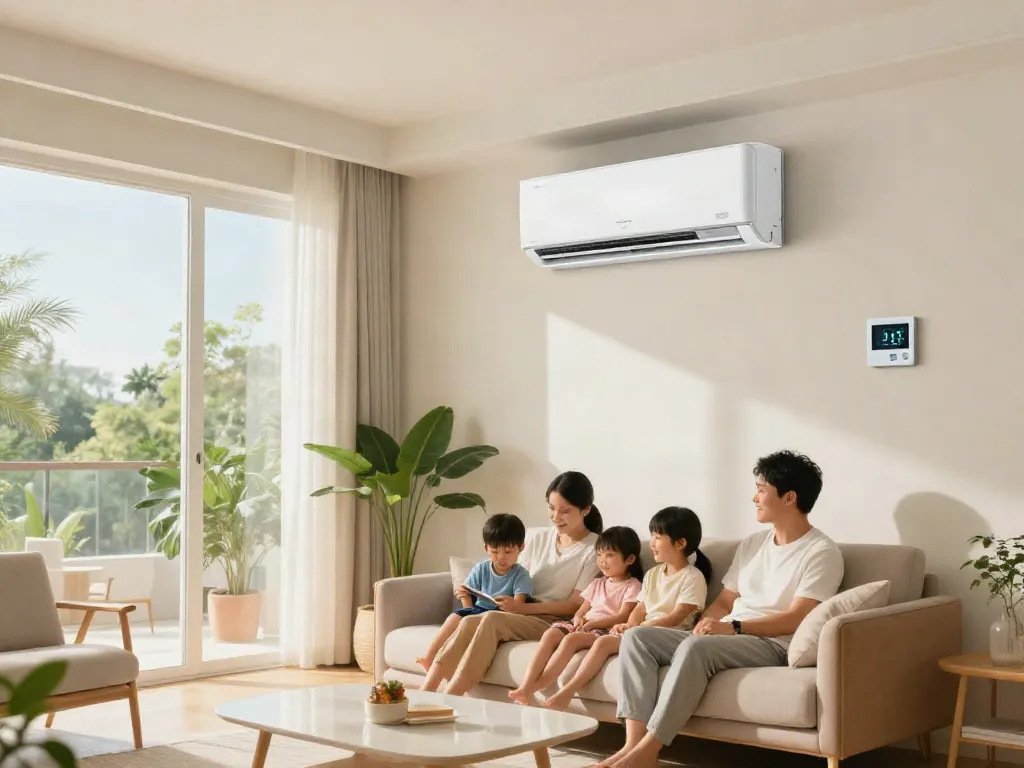 Family enjoying comfort from a mini split AC in a stylish living room