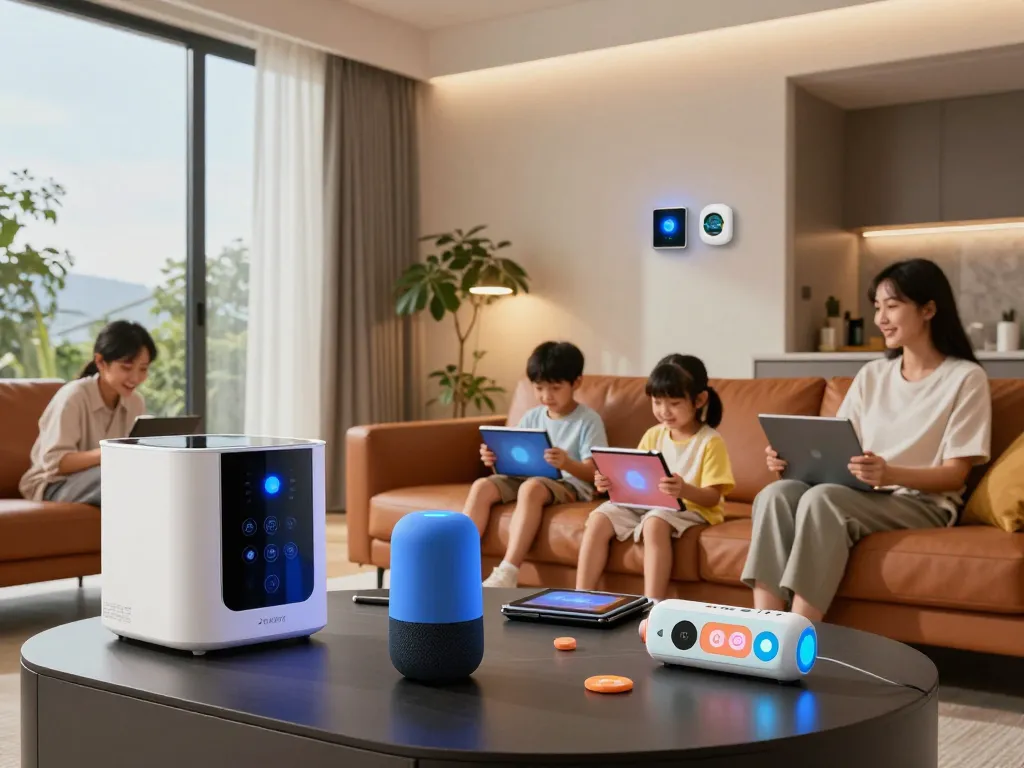 Tech gadgets for home enhancing modern living spaces with smart devices and family interactions.