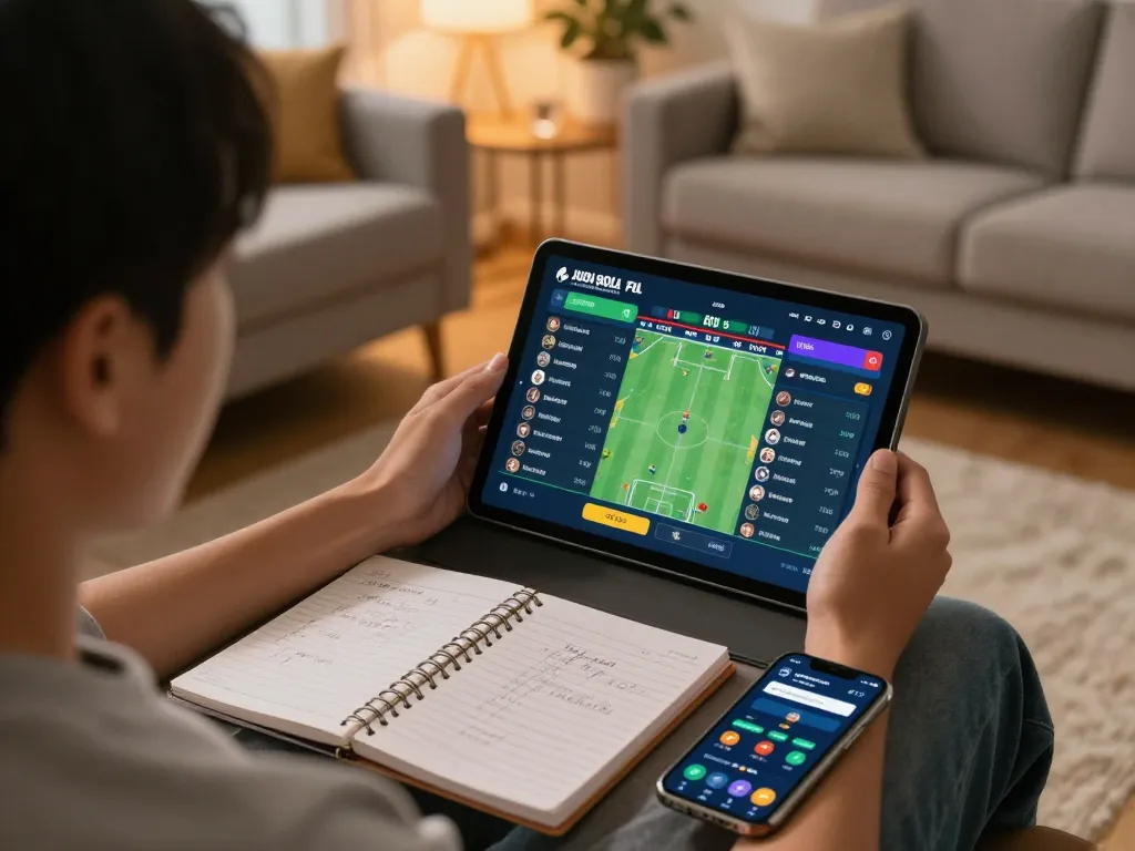 Terlibat dalam taruhan olahraga Judi Bola dengan tampilan pertandingan langsung di tablet dalam suasana rumah yang nyaman