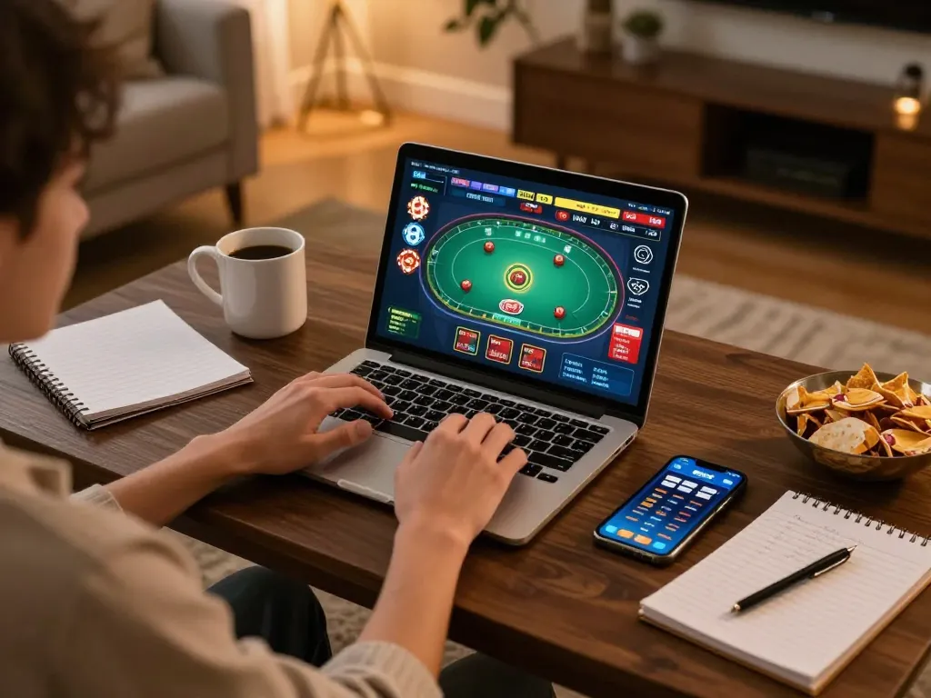 Kết nối với Link 12bet bằng cách chơi poker trực tuyến từ một không gian thoải mái tại nhà với laptop.