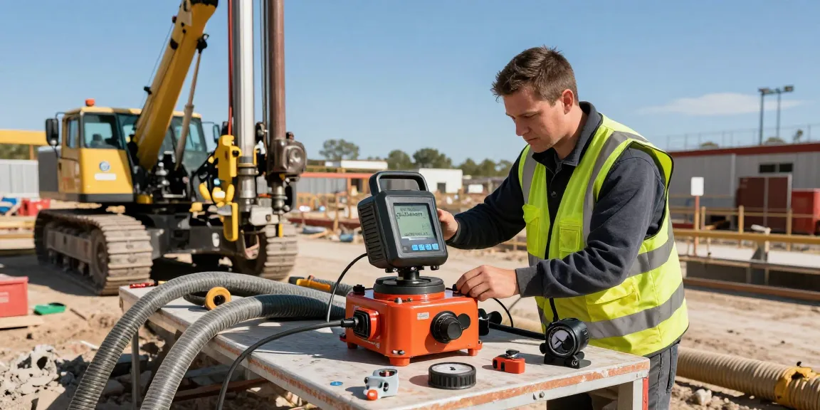 Technician operating a digitrak f5 transmitter at a directional drilling site, showcasing industry equipment and environment.