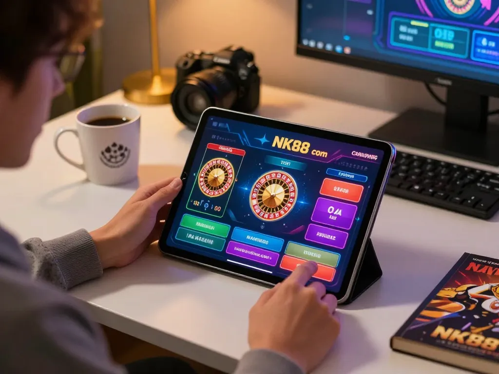 Engaged player enjoying an online roulette game via nk88 com in a stylish home setting.