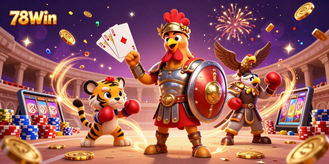 Engage in thrilling gameplay with 78Win's vibrant casino illustration featuring dynamic gaming elements.