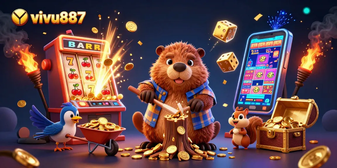 Experience the thrill of vivu887 with a vibrant scene of exciting casino gaming elements raining coins.
