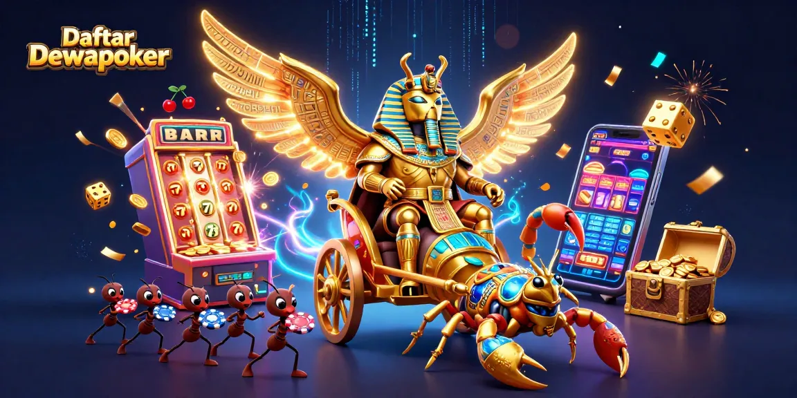 Experience the thrill of Daftar Dewapoker with a vibrant and dynamic casino-themed 3D illustration.