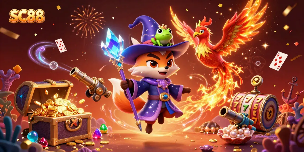 Engage in vibrant SC88 online casino action with dynamic characters and festive elements.