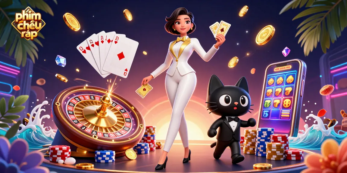 Experience thrilling phim chiếu rạp action with a glamorous dealer shuffling golden cards amidst extravagant casino elements.