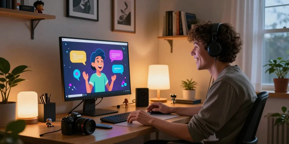 Engaging in nsfw ai chat with vibrant dialogue interface in a cozy home office.