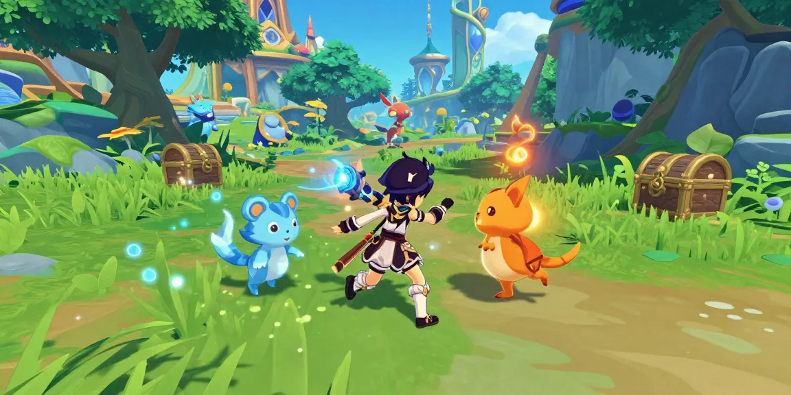 Engaging scene of a character exploring a vibrant fantasy world in a hentai game, filled with exotic creatures and dynamic environments.