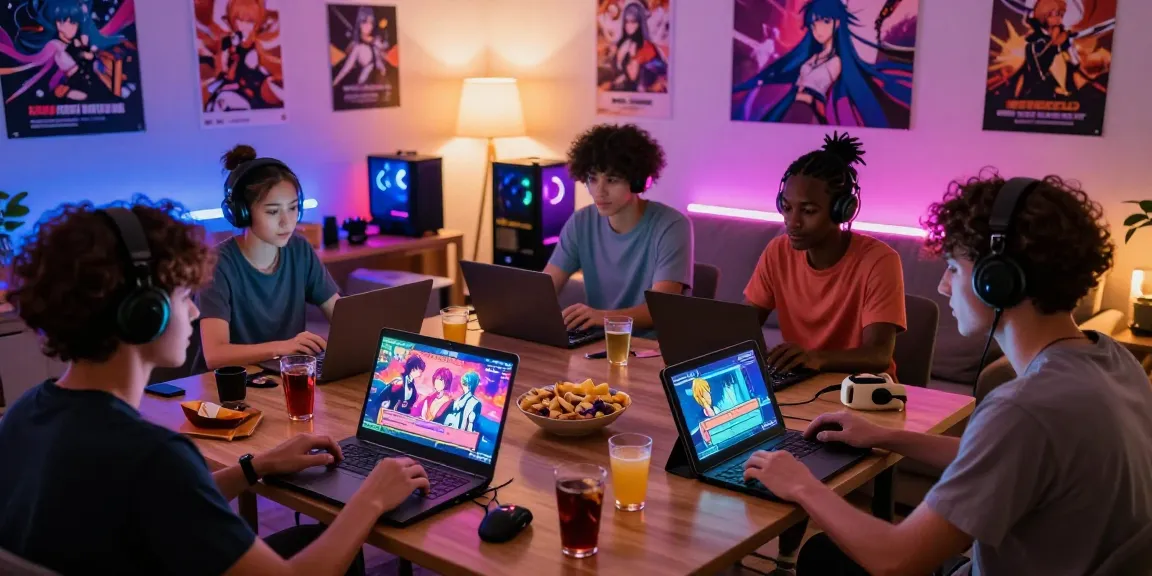 Group of friends enjoying engaging hentaigames in a cozy living room.