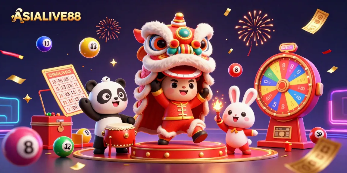 Engage with the vibrant casino world of ASIALIVE88 featuring fun characters and dynamic lottery elements.