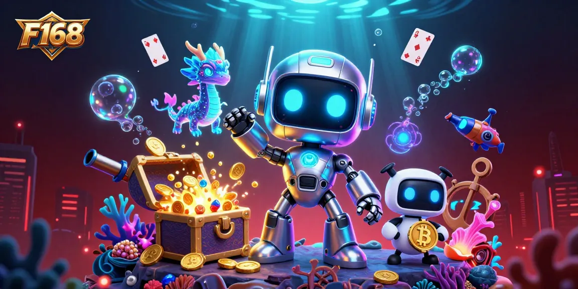 Experience thrilling gaming at F168 with dynamic visuals of casinos and crypto elements.