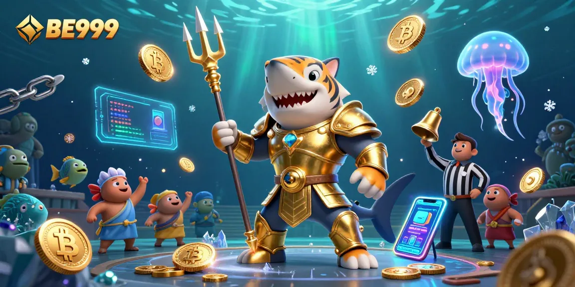 BEE999 empowers players with thrilling underwater gambling excitement, featuring a shark in gladiator armor and dynamic crypto elements.