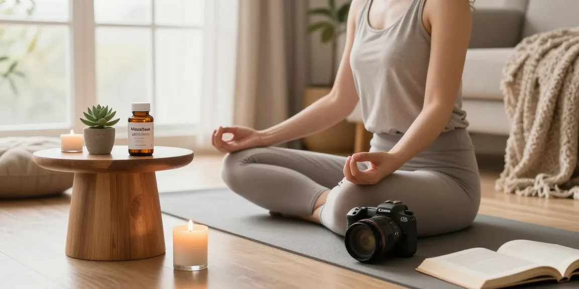 Calm environment with magnesium glycinate supplement for wellness and meditation.