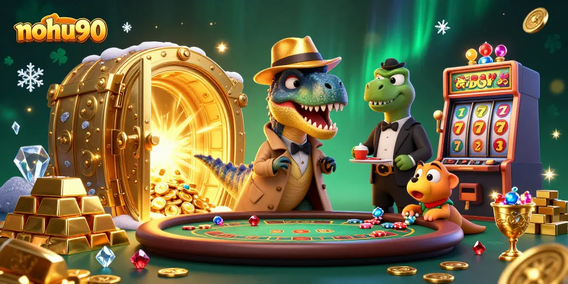 Nohu90 offers immersive blackjack scenes with cartoon dinosaurs for engaging gameplay.