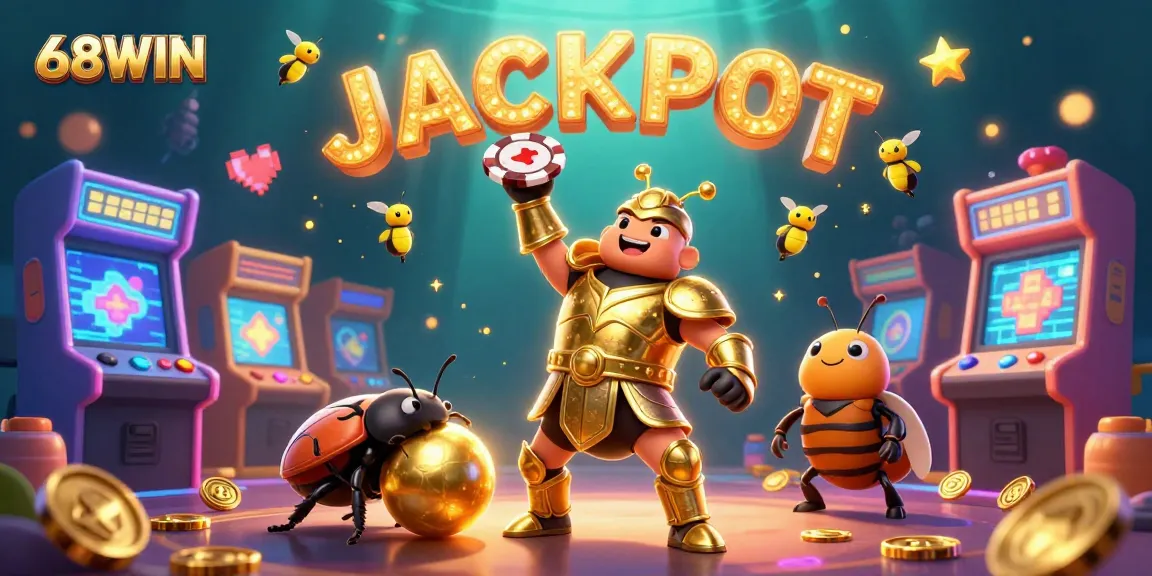 Play exciting games at 68WIN with vibrant jackpot celebration and golden prizes.