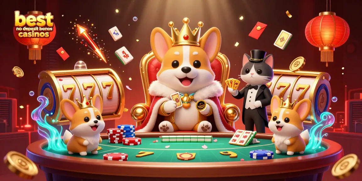 Experience the thrill at the best no deposit bonus casinos with royal corgi figures and animated gambling elements.