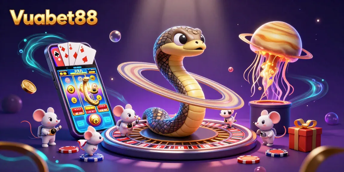 Vuabet88 captivates gamblers with a vibrant cosmic roulette scene featuring playful astronaut mice.