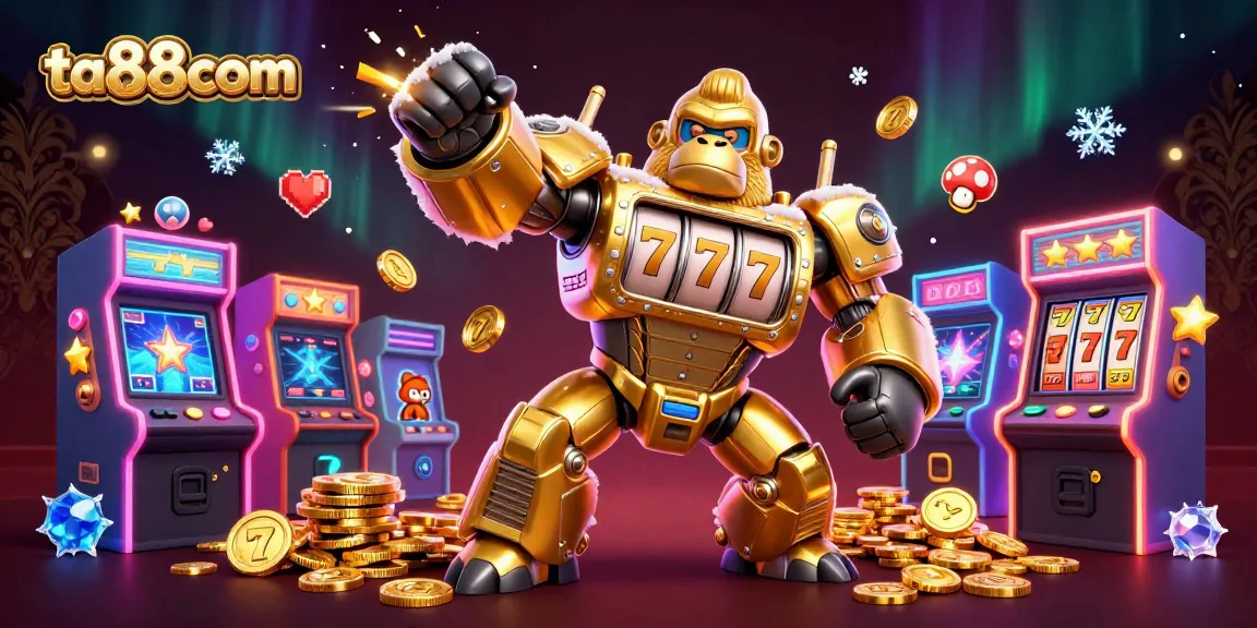Spin to win with ta88com's 3D golden gorilla mech bursting with casino excitement and immersive elements.