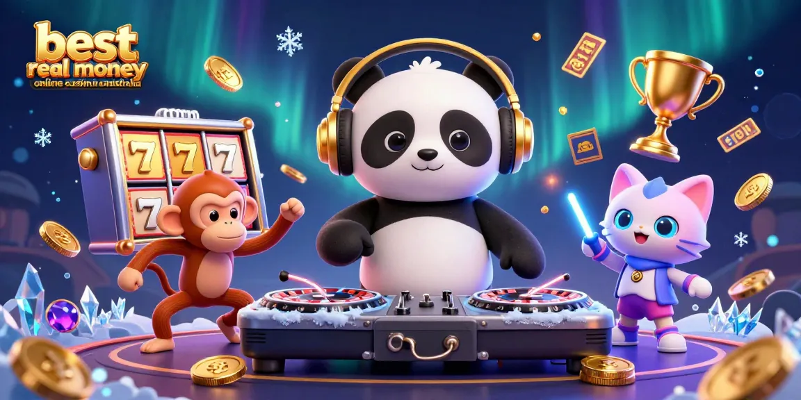Engage with the best real money online casino in Australia, featuring vibrant 3D characters celebrating wins.
