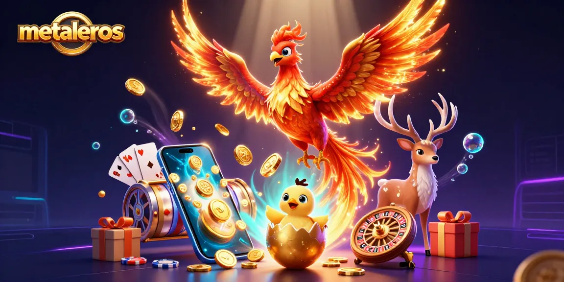 Menerima kemenangan di metaleros saat bermain slot dengan phoenix legendaris dan harta karun mengelilingi.