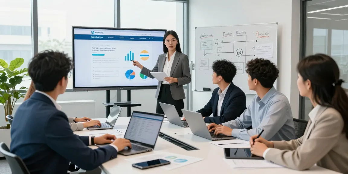 Team collaborating on strategies using the Official Website analytics in a modern office.