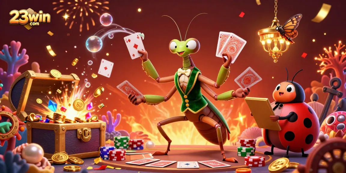 Experience thrilling games at 23win com with our vibrant casino illustration featuring lively characters and colorful action.
