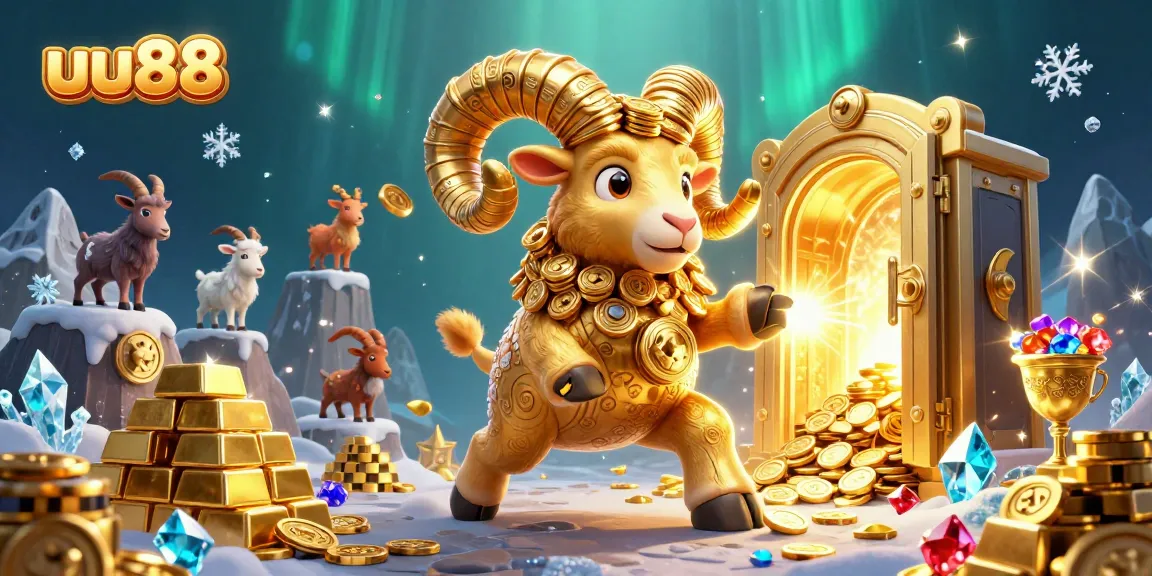 uu88 delivers thrilling gaming action with a golden ram charging towards treasure in a vibrant casino scene.