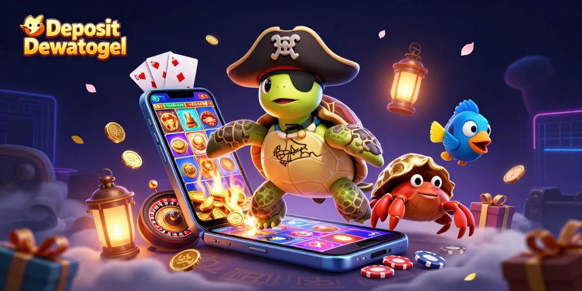 Play and win at Deposit Dewatogel with vibrant slots and engaging characters in a dynamic casino scene.