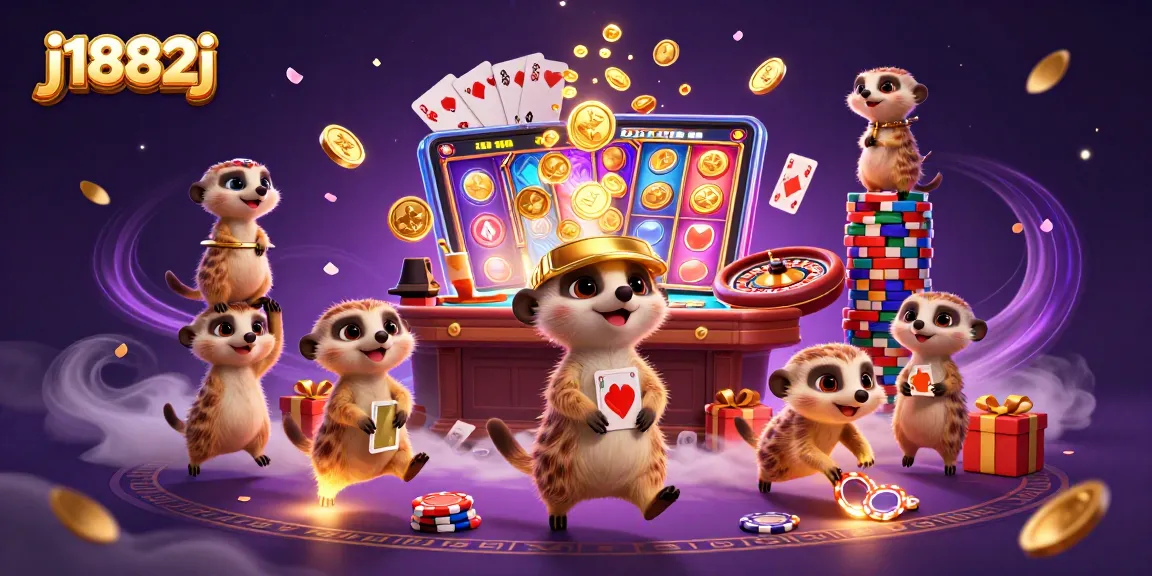 Engage in thrilling action at j1882j's vibrant casino with meerkats managing games and activities